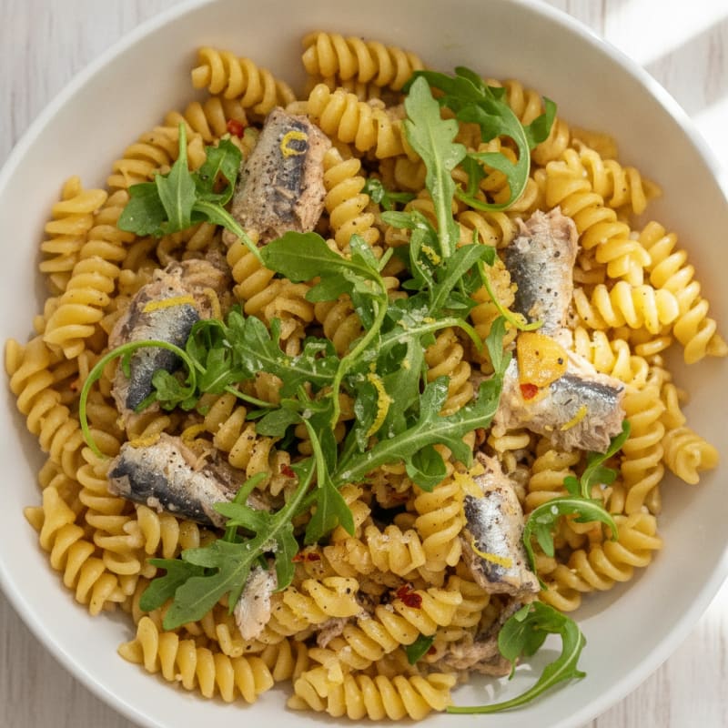 Sardine Fusilli Pasta with Baby Arugula