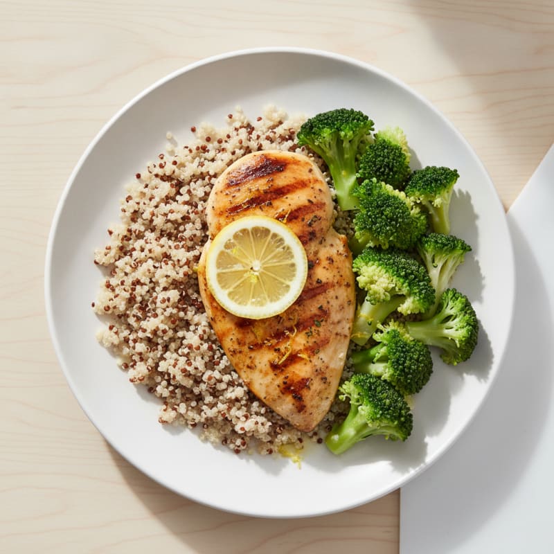 Grilled Chicken Breast with Quinoa and Steamed Broccoli
