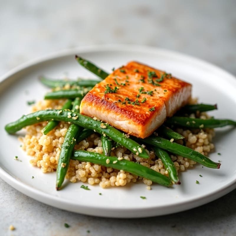 Seared Salmon with Garlic Green Beans and Quinoa