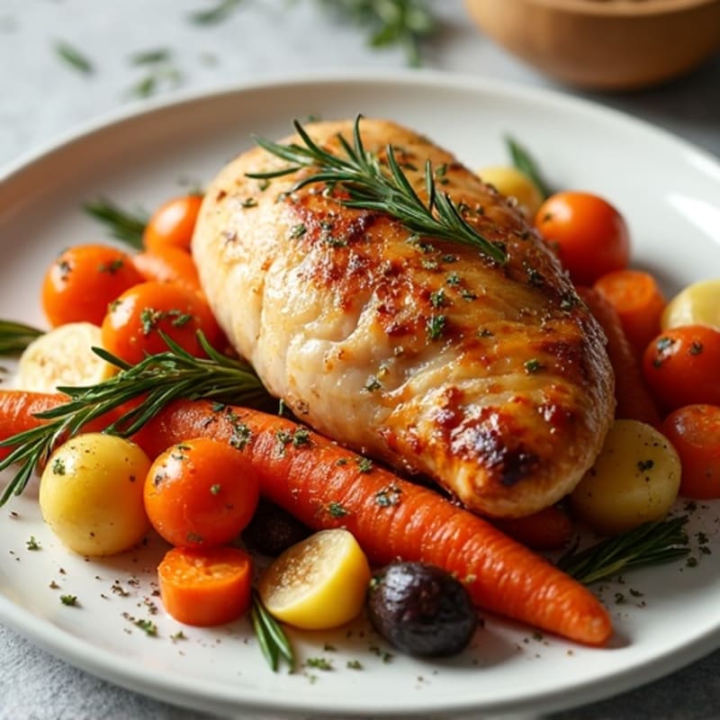 Crispy Skin Roasted Chicken with Herb-Roasted Root Vegetables