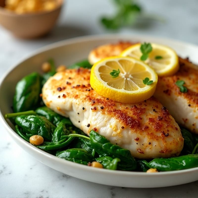 Pan-Seared Lemon Garlic Chicken with Wilted Spinach