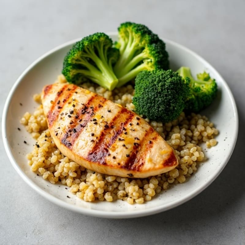 Grilled Chicken Breast with Quinoa and Roasted Broccoli