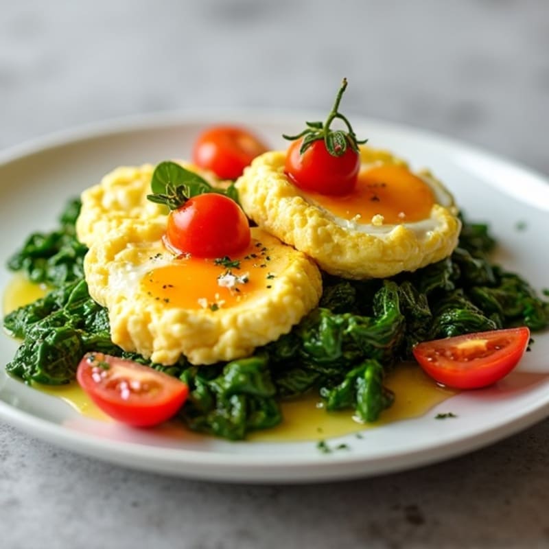 Cottage Cheese Egg Scramble with Sautéed Spinach and Cherry Tomatoes