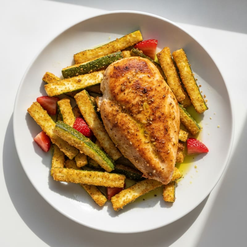 Oven-Baked Chicken Breast with Crispy Veggie Fries