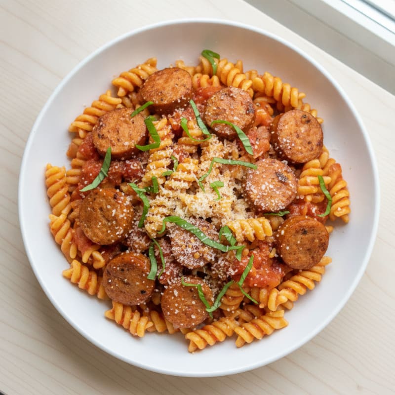 Chicken Sausage Protein Pasta with Tomato Basil