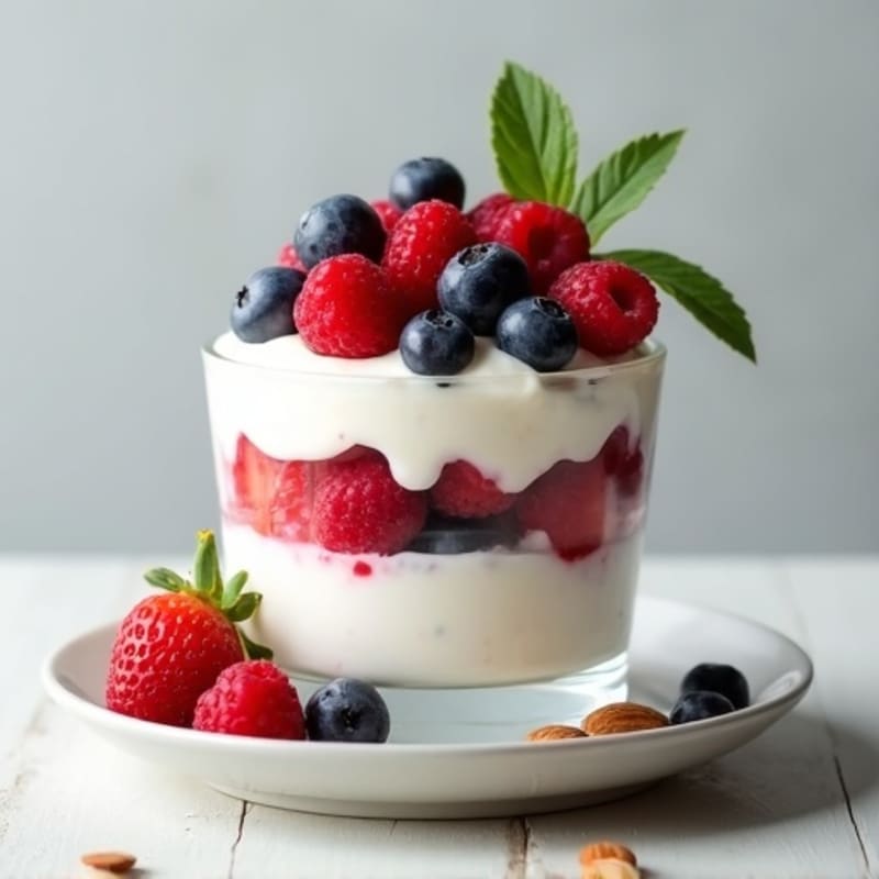 Greek Yogurt Protein Parfait with Mixed Berries and Almonds