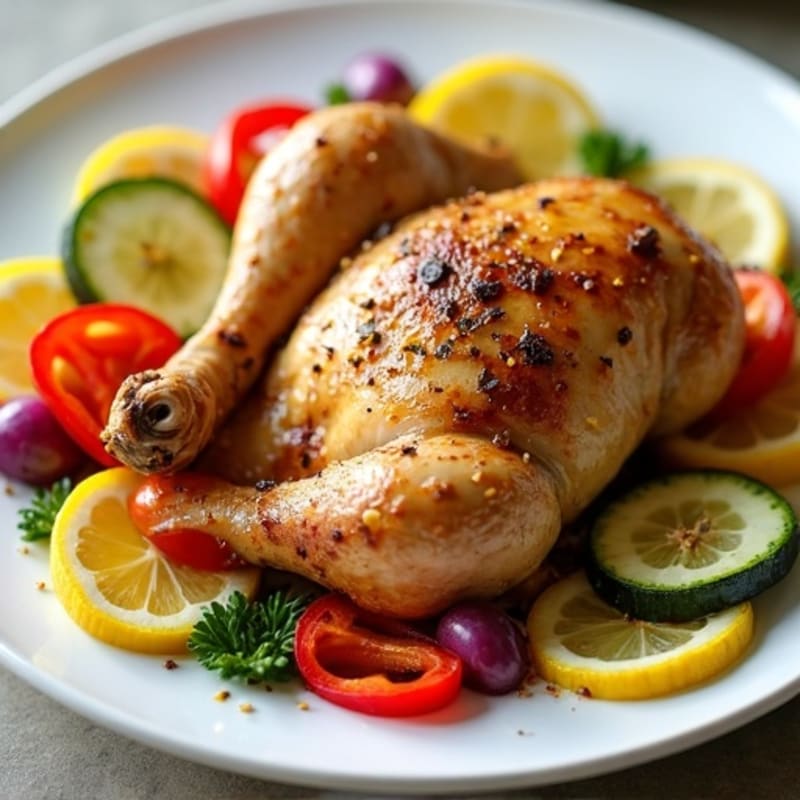 Lemon-Garlic Spiced Roasted Chicken with Fresh Vegetables