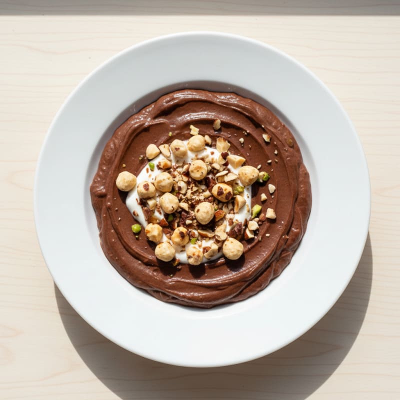 Silky Chocolate Protein Pudding with Crunchy Hazelnuts
