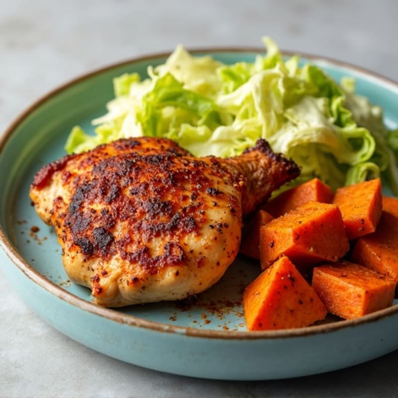 Spicy Jerk Chicken Breast with Roasted Sweet Potatoes and Crispy Cabbage