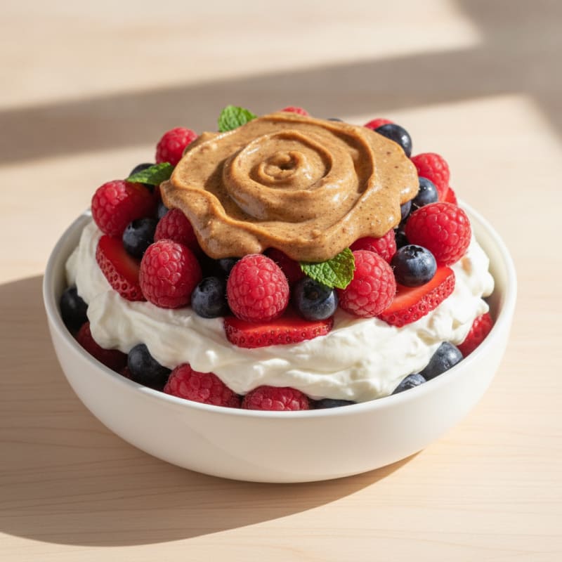 Greek Yogurt Protein Parfait with Mixed Berries and Almond Butter