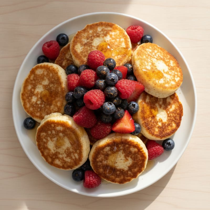 Fluffy Cottage Cheese Pancakes with Fresh Berries