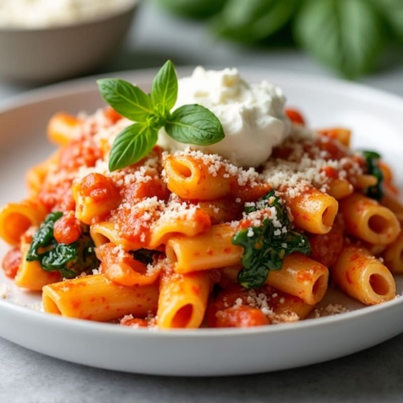 Lean Ground Turkey Baked Ziti with Spinach and Ricotta