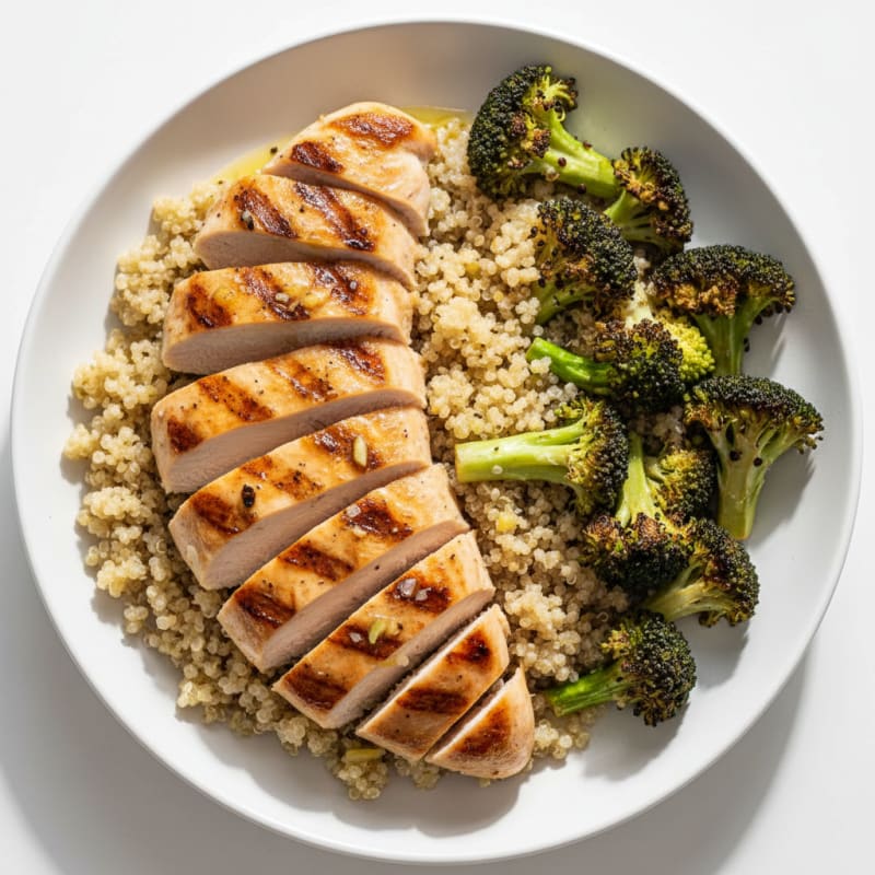 Grilled Chicken Breast with Quinoa and Roasted Broccoli