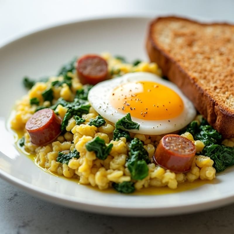 Egg White Spinach Scramble with Turkey Sausage