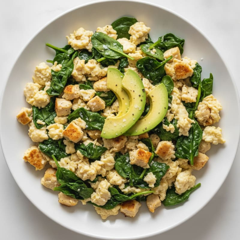 Egg White Spinach Scramble with Diced Turkey Breast