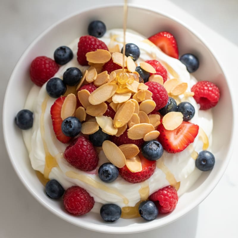 Greek Yogurt Protein Parfait with Mixed Berries and Almonds