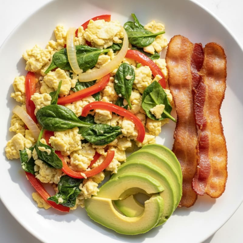 Egg White Veggie Scramble with Turkey Bacon