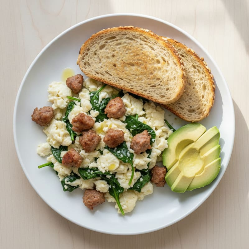 Egg White Scramble with Turkey Sausage and Spinach