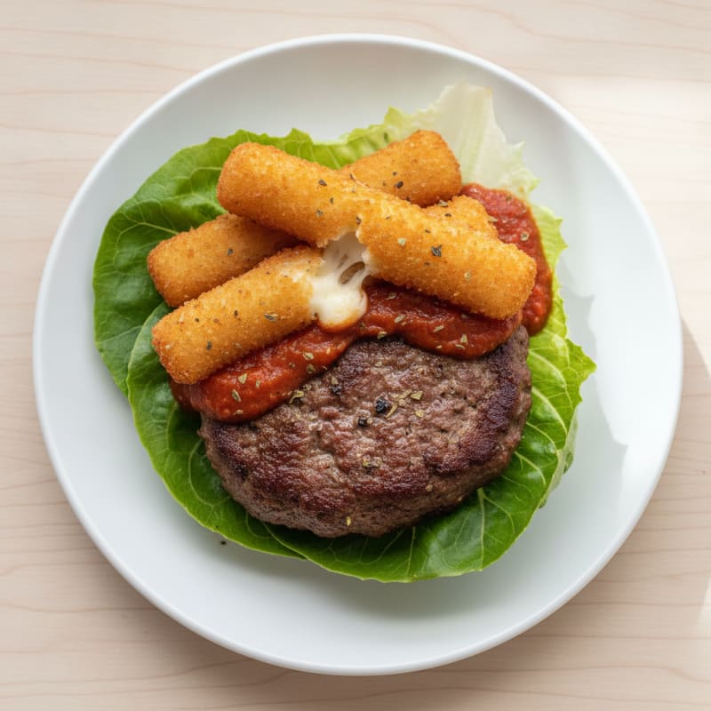 Mozzarella Stick Beef Burger with Marinara