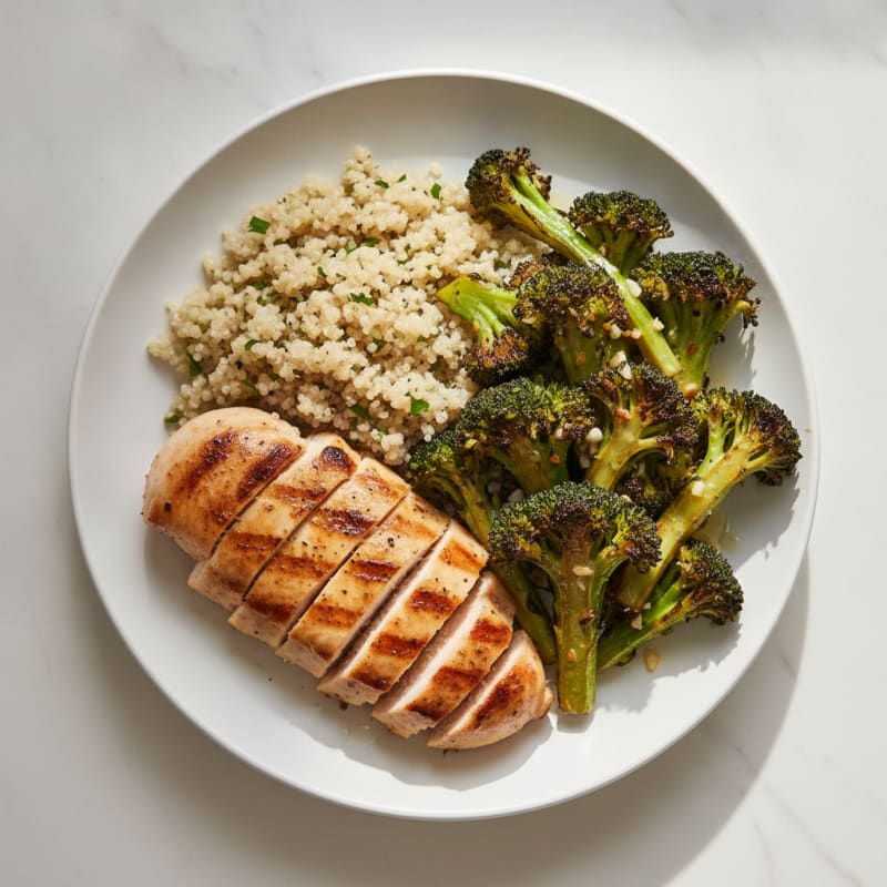 Grilled Chicken Breast with Quinoa and Roasted Broccoli