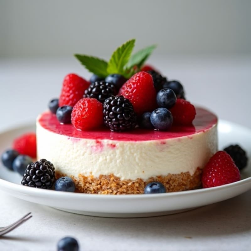 Greek Yogurt Protein Cheesecake with Mixed Berries