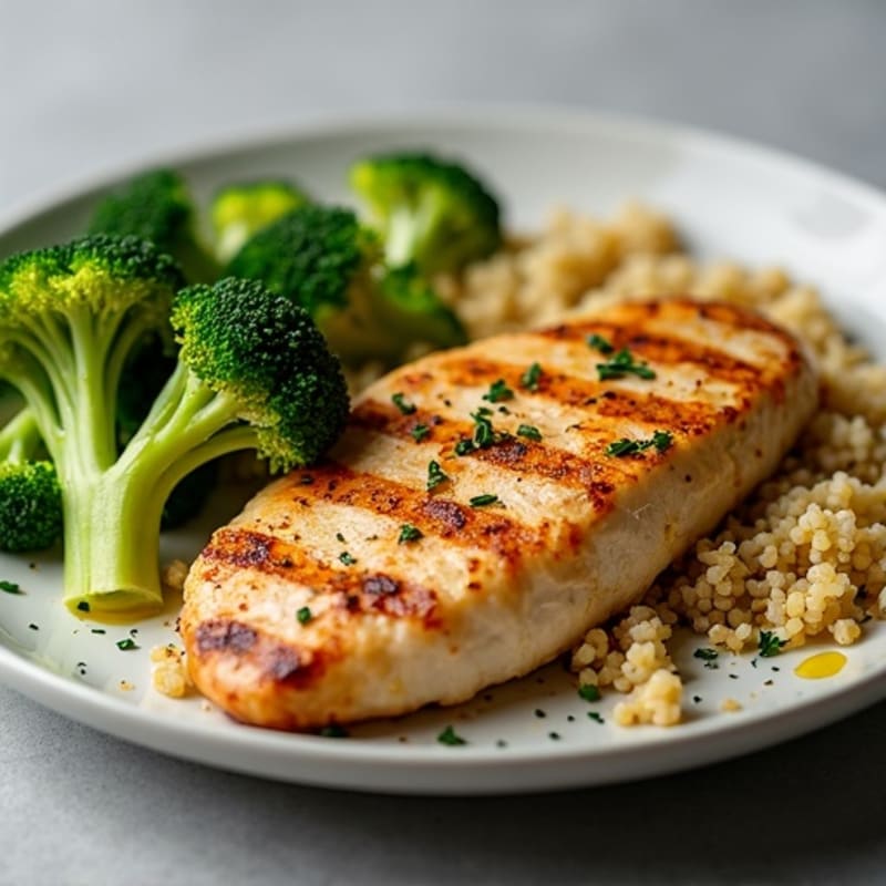 Grilled Chicken Breast with Quinoa and Roasted Broccoli