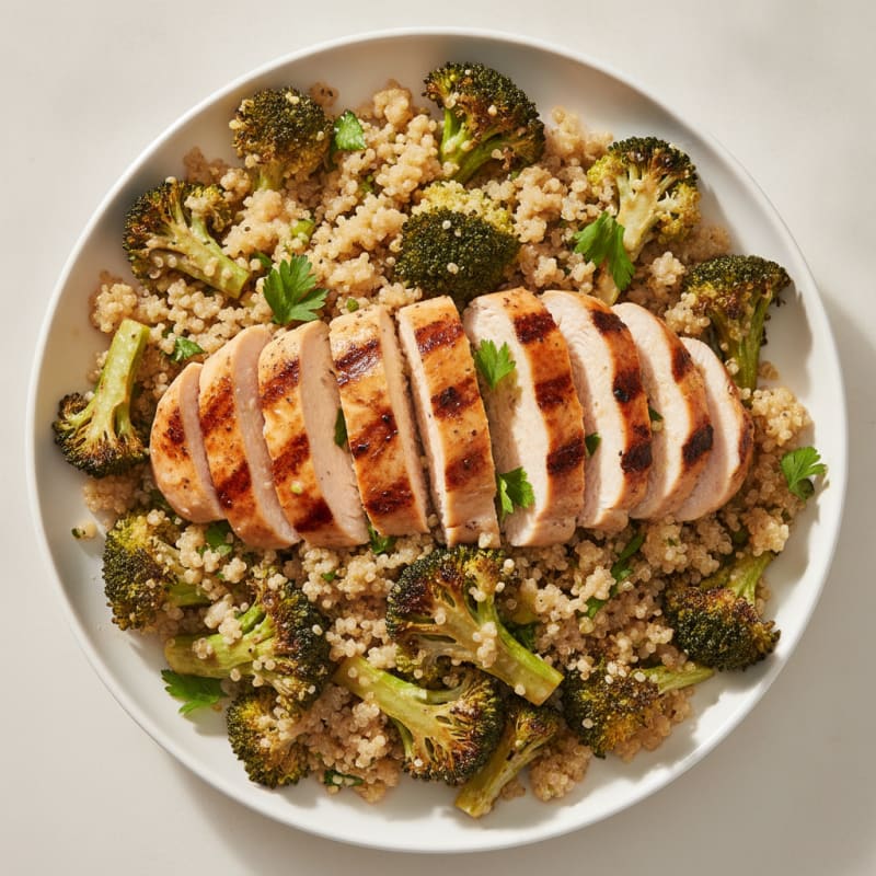 Grilled Chicken and Quinoa Salad with Roasted Broccoli