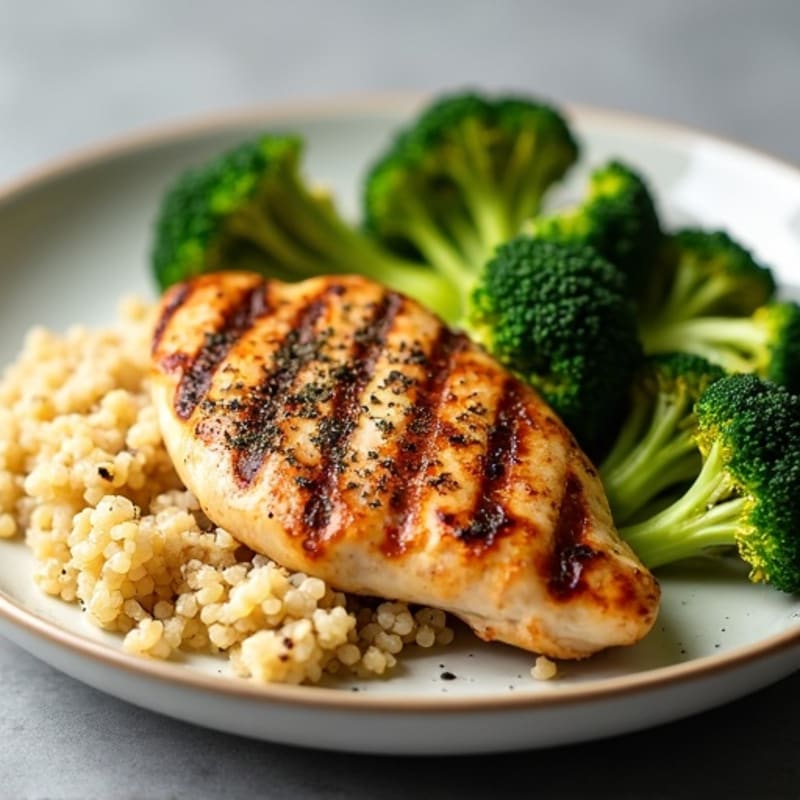 Grilled Chicken Breast with Quinoa and Roasted Broccoli