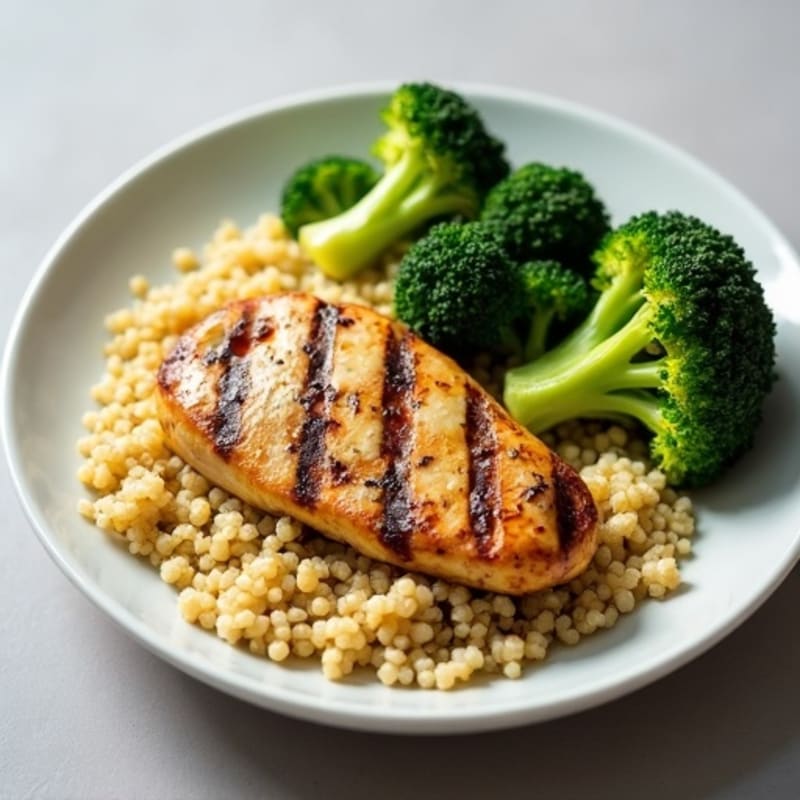 Grilled Chicken Breast with Quinoa and Roasted Broccoli