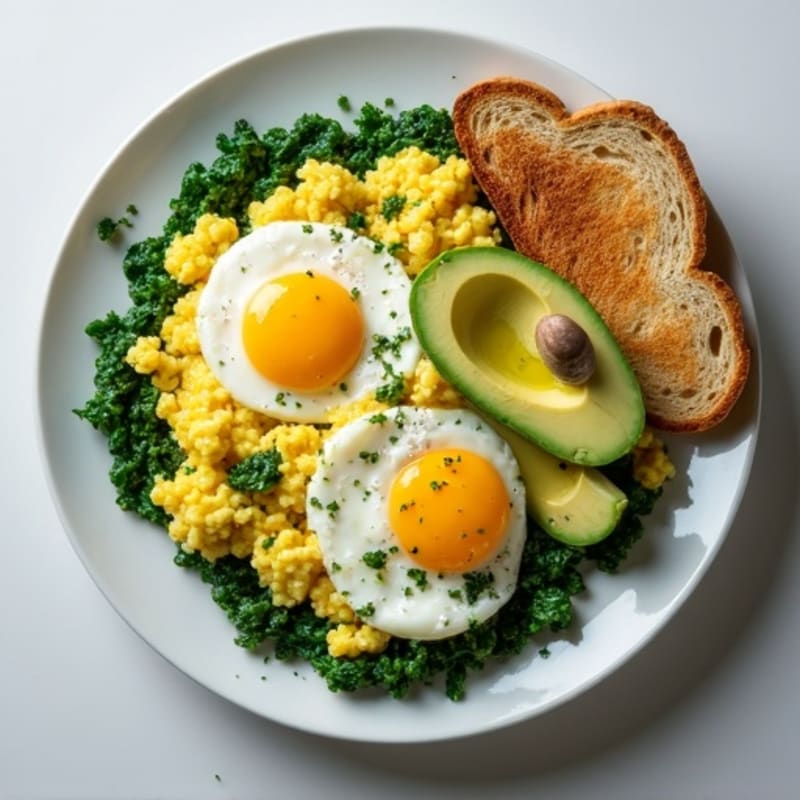 Egg White Scramble with Cottage Cheese and Sautéed Spinach