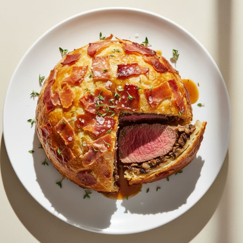 Tender Beef Wellington with Crispy Prosciutto Crust