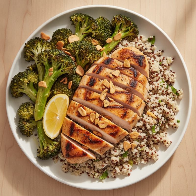 Grilled Chicken Breast with Roasted Broccoli and Quinoa