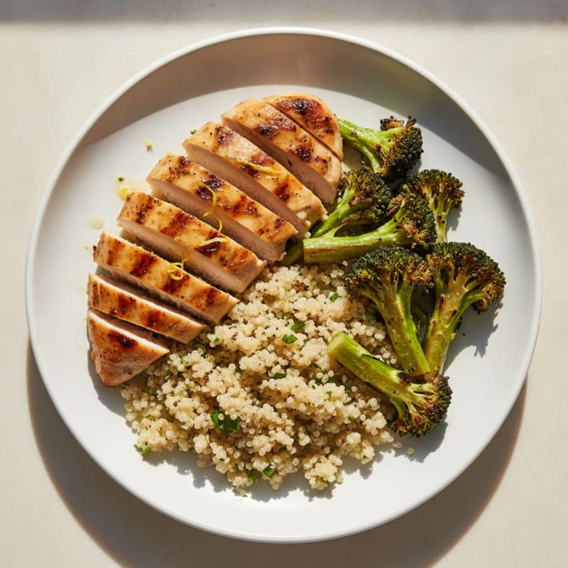 Grilled Chicken Breast with Quinoa and Roasted Broccoli
