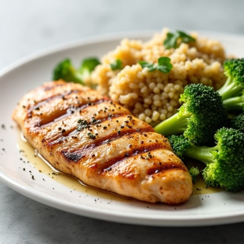 Grilled Chicken Breast with Quinoa and Roasted Broccoli