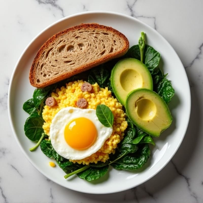 Egg White and Turkey Sausage Scramble with Sautéed Spinach