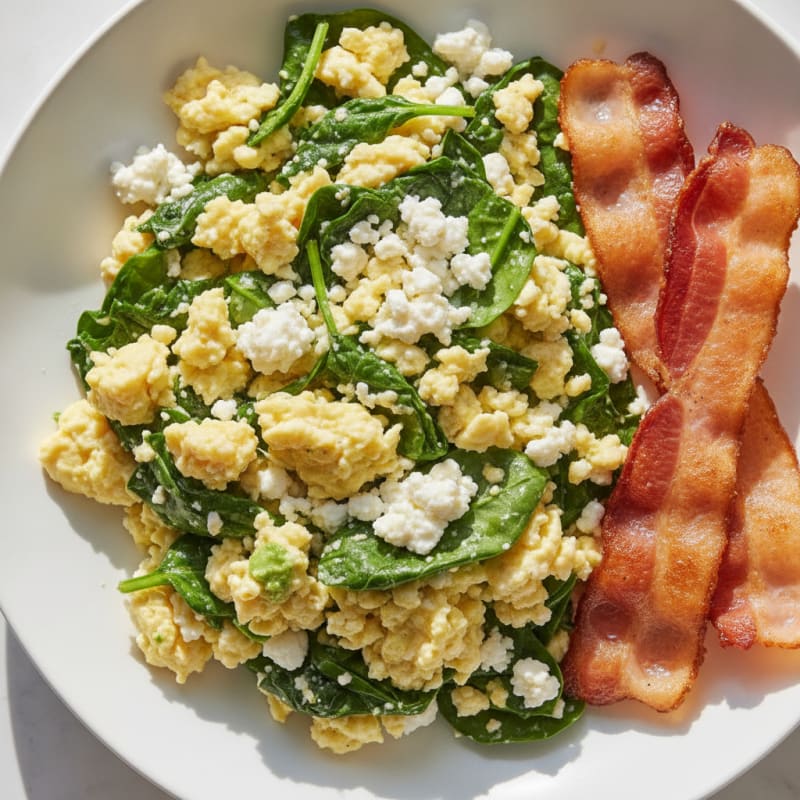 Cottage Cheese Scramble with Spinach and Turkey Bacon