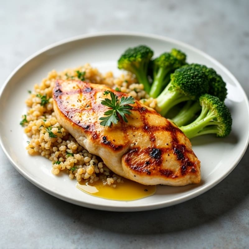 Grilled Chicken Breast with Roasted Broccoli and Quinoa