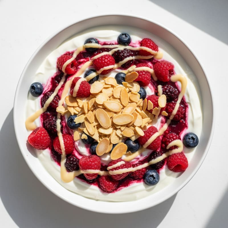 Greek Yogurt Protein Parfait with Mixed Berries and Almonds