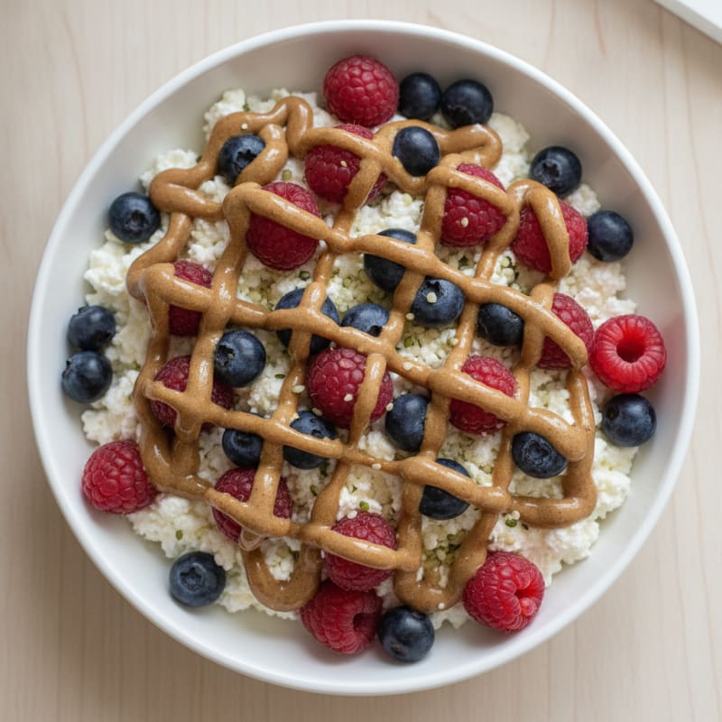 Cottage Cheese Berry Bowl with Almond Butter Drizzle
