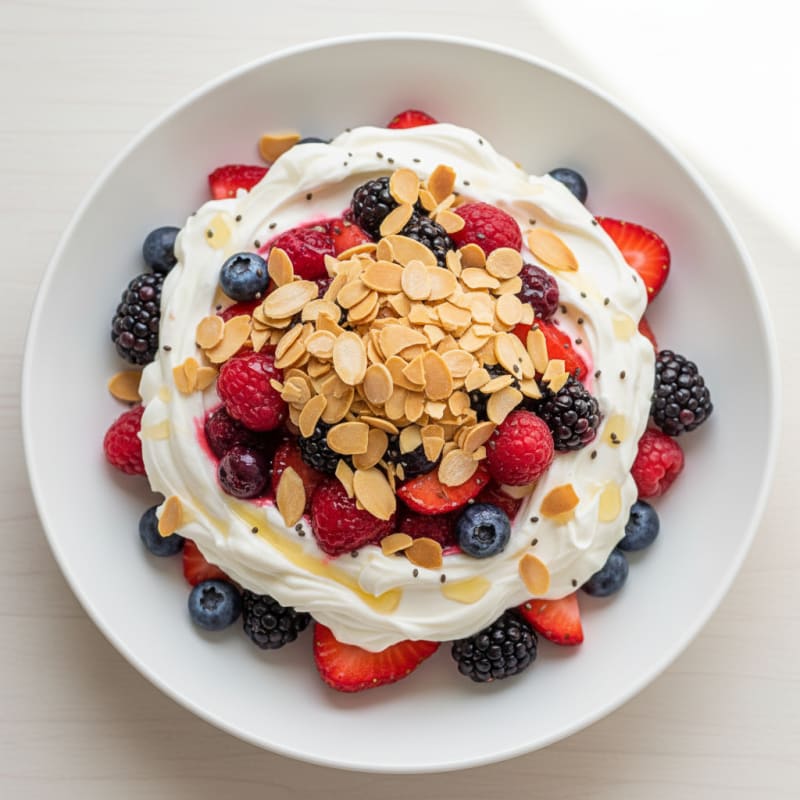 Greek Yogurt Protein Parfait with Mixed Berries and Almonds