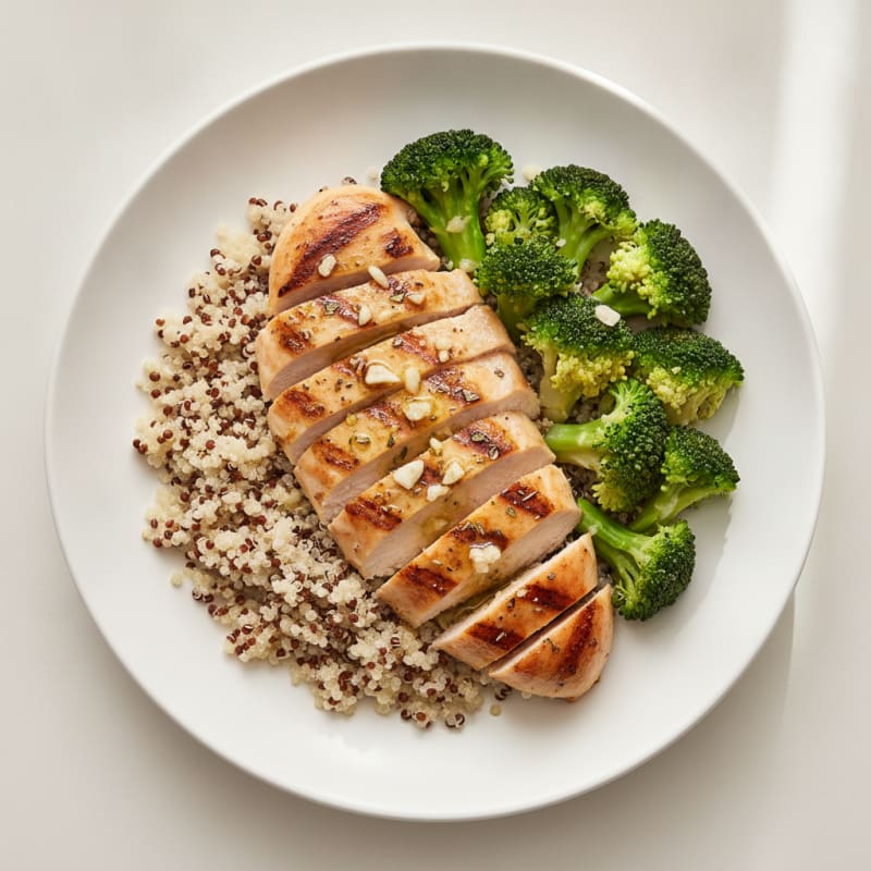 Grilled Chicken Breast with Quinoa and Steamed Broccoli