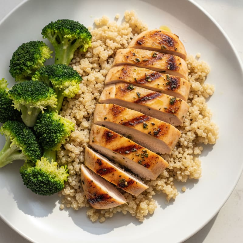 Grilled Chicken Breast with Quinoa and Steamed Broccoli