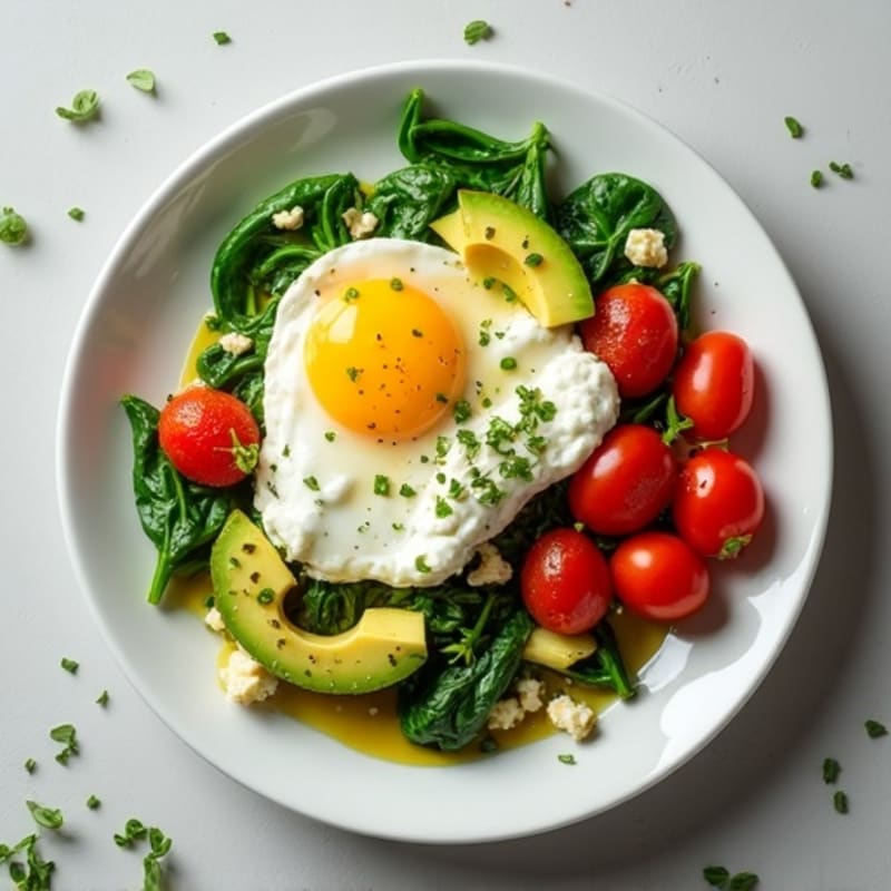 Egg White and Spinach Scramble with Cottage Cheese and Cherry Tomatoes