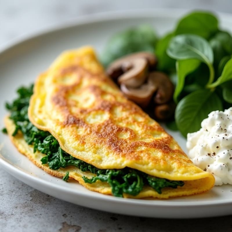Egg White Spinach Omelette with Cottage Cheese and Sautéed Mushrooms