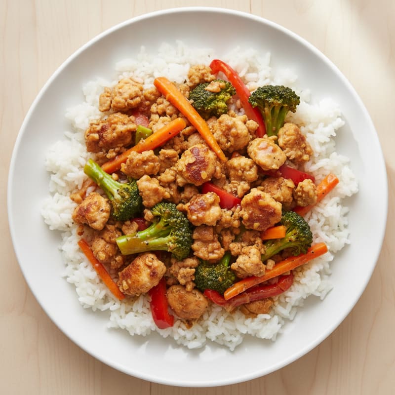 Ground Chicken and Vegetable Rice Bowl
