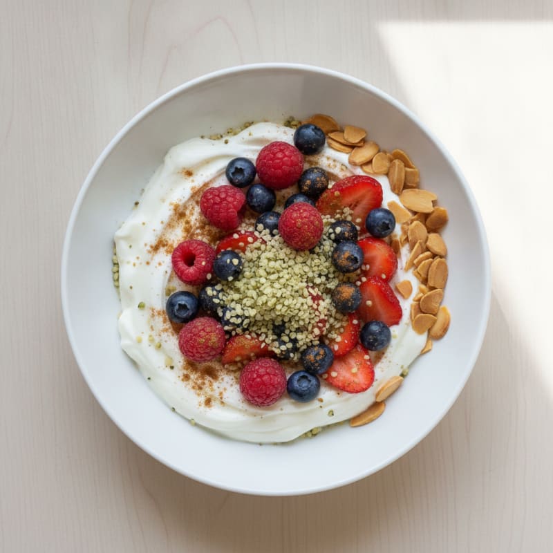 Creamy Greek Yogurt Bowl with Mixed Berries and Hemp Seeds