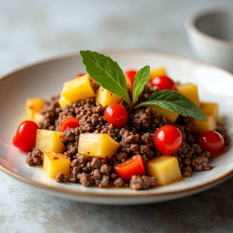 Lean Ground Beef with Sweet Pineapple and Sautéed Bell Peppers