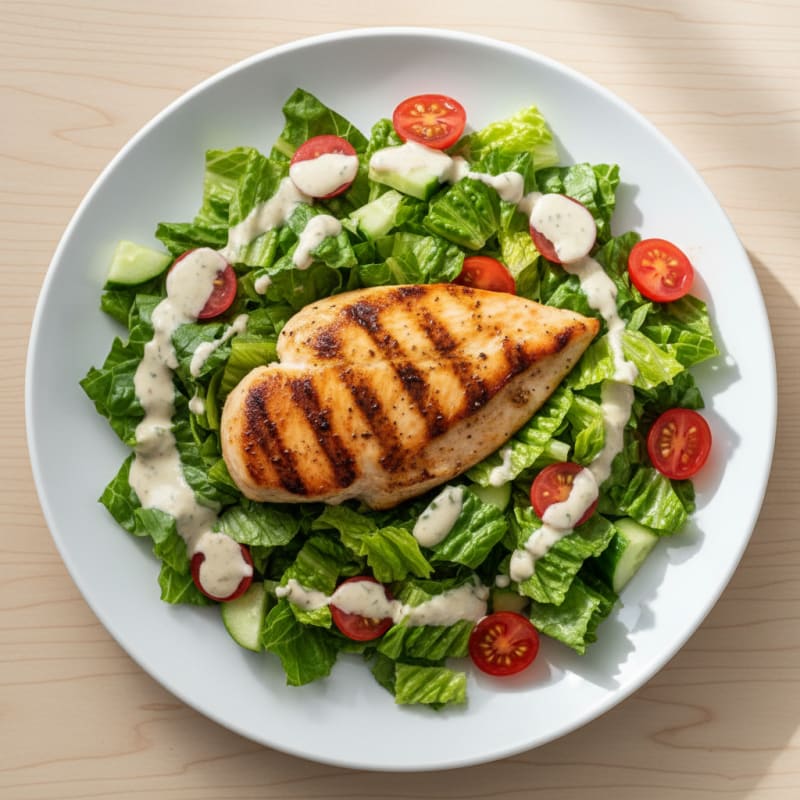 Grilled Chicken Breast with Crisp Romaine and Tomato Salad