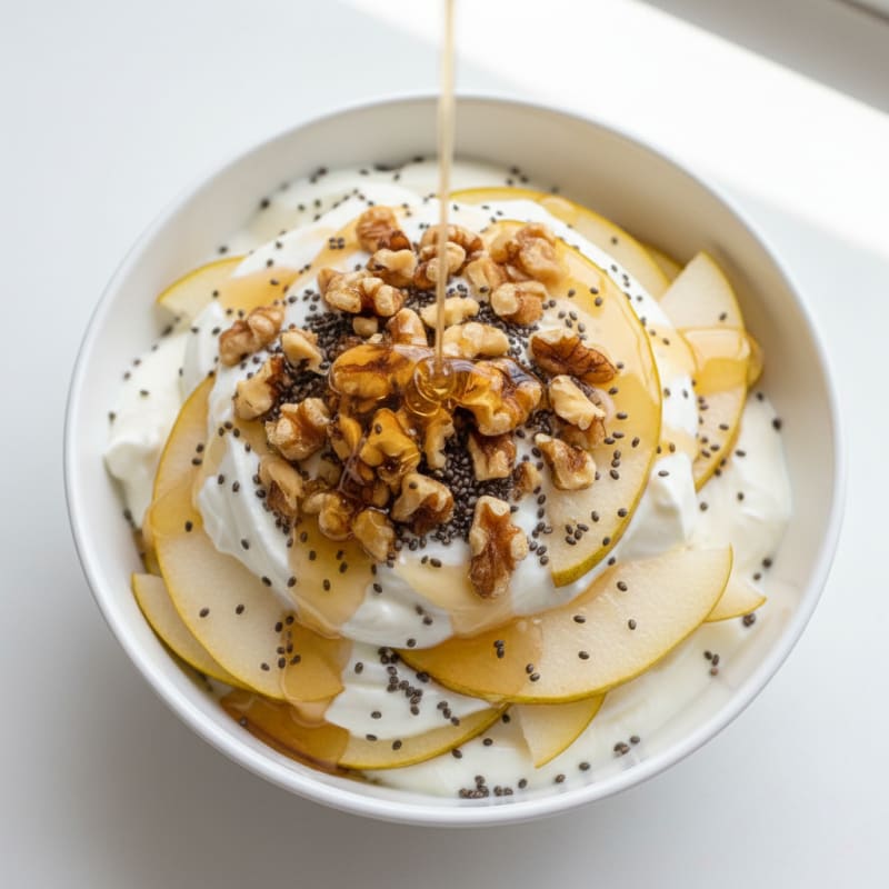 Creamy Greek Yogurt Parfait with Chia Seeds and Pear Slices