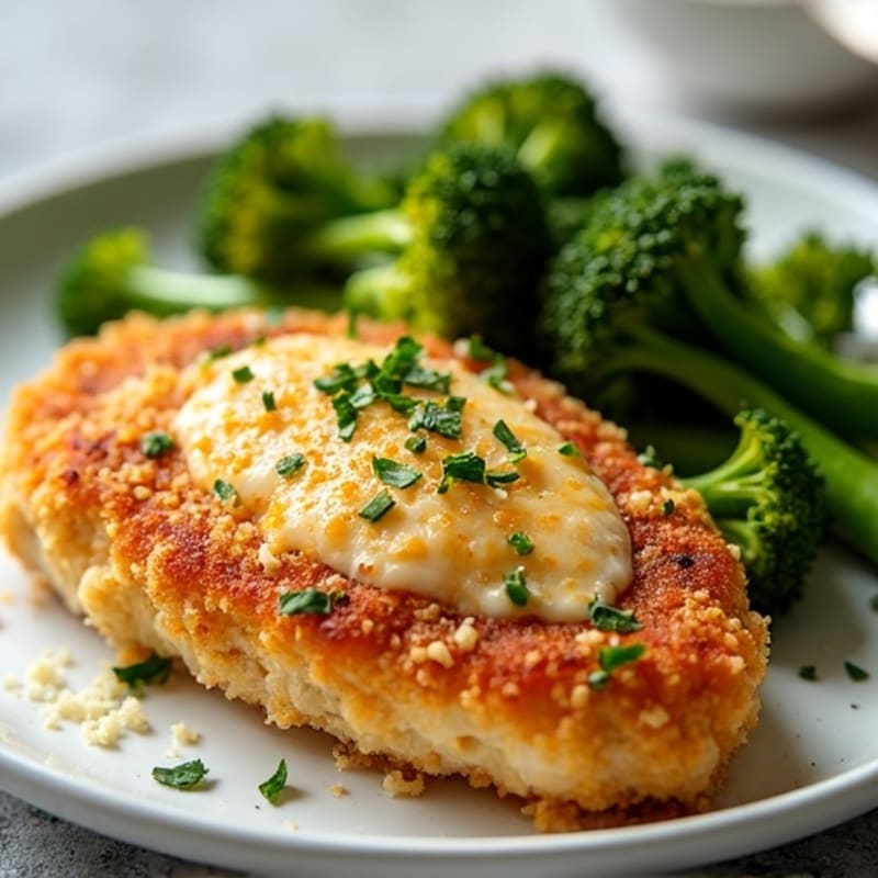 Crispy Baked Chicken Parmesan with Roasted Garlic Broccolini